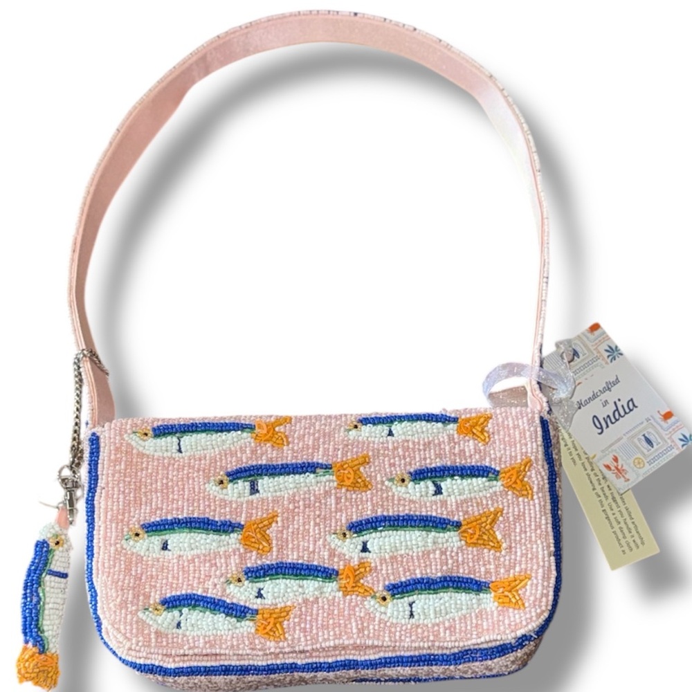 NWT VIRAL Beaded Sardine Mini Shoulder Bag | Handmade in India Coastal Clutch